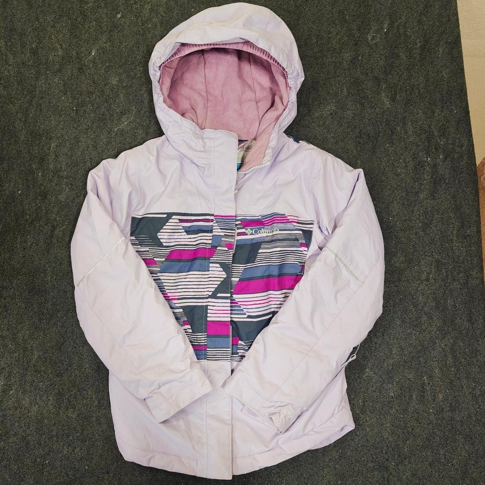 Columbia Omni-Tech Girls Ski Jacket Purple Pink Hooded Winter Coat Size S 7/8